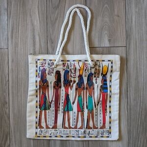 Egyptian Print Zippered Tote Bag